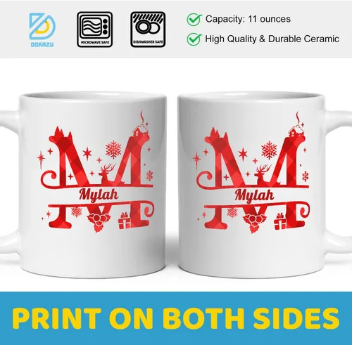 Vista 3 de Taza de café con inicial de Navidad con nombre, taza personalizada para mujeres para hombres, regalos con monograma, tazas de café con nombre