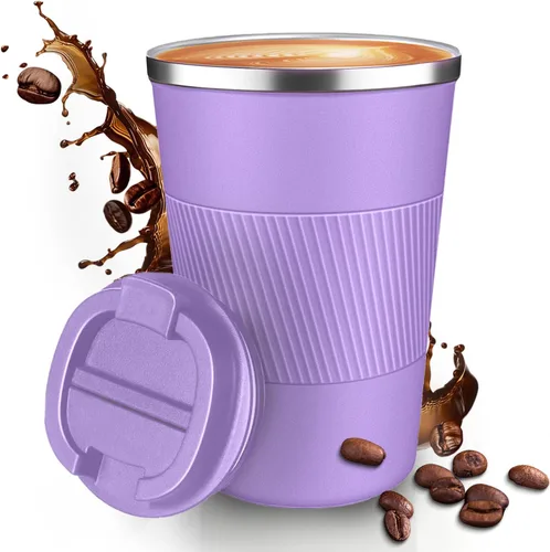 Vista 17 de Taza de Café de Viaje de 12 OZ, Taza de Café Aislada con Tapa a Prueba de Derrames y Fugas, Vaso Portátil de Acero Inoxidable Reutilizable para Agua