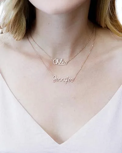 Vista 3 de Gargantilla MeMoShe con nombre personalizable, superpuesta, con corazón, chapada en oro de 18K con colgante de nombre