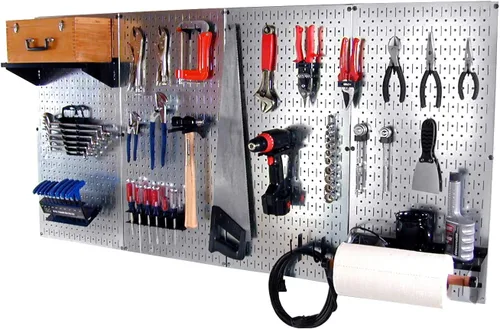 Vista 4 de Wall Control Pro-Grade Metal Pegboard Organizador Galvanizado Herramientas Junta Paneles con Accesorios Negros