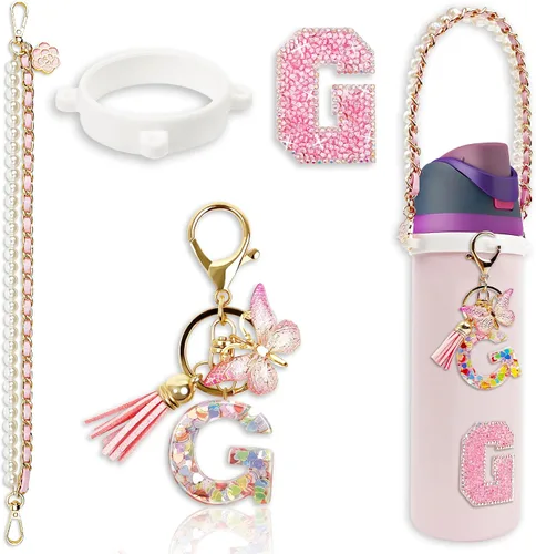 Vista 105 de Letter Handle Strap Accessories with Cute Initial Charm Compatible with Owala Water Bottle 24oz 32oz 40oz Owala Kids