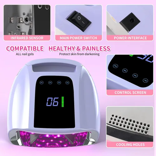 Vista 11 de ANGNYA - Luces U V para uñas, lámpara LED de uñas para esmalte de gel, secadora de uñas