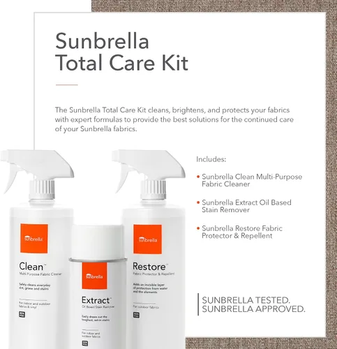 Vista 2 de Sunbrella Kit de cuidado total Limpia, protege y restaura tela y tapicería Paquete de limpiador de telas, removedor de manchas y protector 16