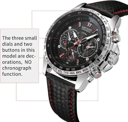 Vista 2 de MEGIR Reloj de cuarzo analógico luminoso para hombre, con correa de poliuretano, calendario de esfera grande para negocios, trabajo, escuela