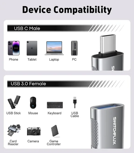 Vista 7 de Adaptador USB C a USB [2 unidades], 10Gbps tipo C macho a USB 3.0 hembra OTG convertidor para MacBook Pro/Air, iPhone 15/16 Pro, iPad Pro, Samsung