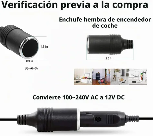 Vista 4 de Adaptador de corriente de CA a CC de 12 V, 5 A, 60 W, 100-240 V a 12 V, convertidor de enchufe para encendedor de cigarrillos de automóvil, fuente