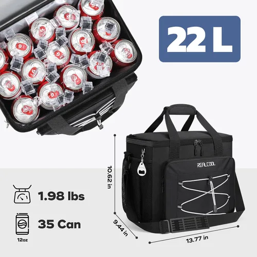 Vista 3 de RealCool Bolsa térmica suave de 35/45 latas, hielera plegable aislada a prueba de fugas, lonchera grande para hombres y mujeres, enfriador de lados
