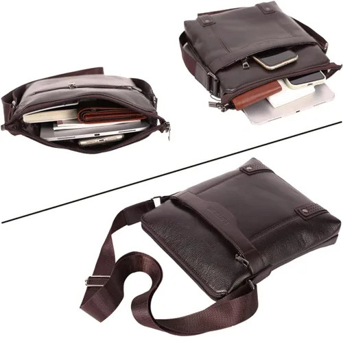 Vista 6 de Bolso bandolera de cuero para hombre, bolso de hombro para hombre