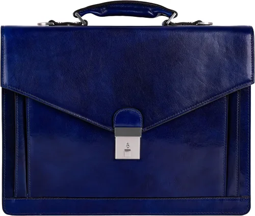 Vista 10 de Time Resistance Leather Briefcase for Men - Business Laptop Bag - Italian Handmade Leather Bag - Attache - Gift Box Included