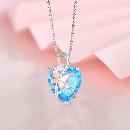 Vista 6 de Oskani Butterfly Heart Necklaces and Earrings Jewelry Set for Women, 925 Sterling Silver Cubic Zirc for Women, 925 Sterling Silver Cubic Zirconia
