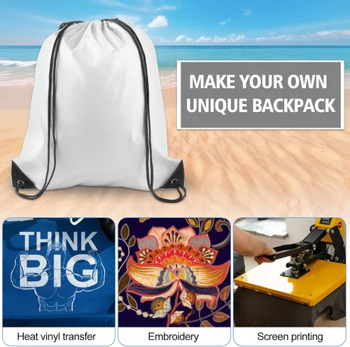 Vista 3 de KUUQA Mochila con cordón a granel, bolsas de almacenamiento para deporte, gimnasio, viajes, Blanco, Viajar