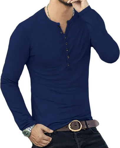 Vista 5 de YTD - Camiseta de manga larga para hombre estilo informal corte ajustado