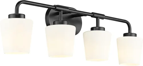 Vista 18 de AD-22004-2W-SN - Lámparas de baño sobre espejo, 2 luces de níquel cepillado con vidrio blanco leche, apliques de pared vintage de granja