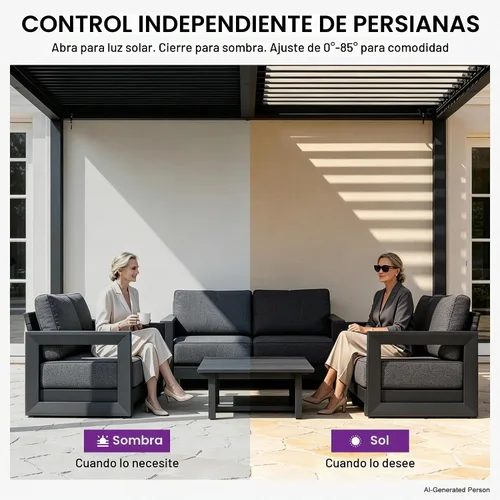 Vista 6 de PURPLE LEAF Pérgola con listones de techo rígido de 8 x 10, pérgola de aluminio para patio al aire libre con techo ajustable a prueba de lluvia