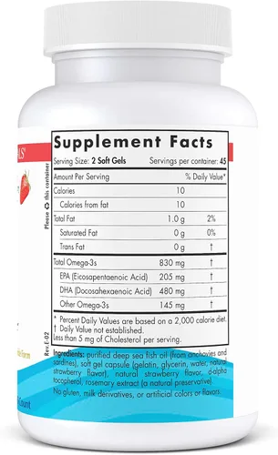 Vista 4 de Nordic Naturals DHA, Fresa - 90 geles blandos - 830 mg Omega-3 - Fórmula DHA de alta intensidad para el apoyo del cerebro y el sistema nervioso