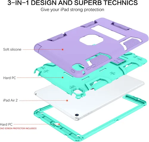 Vista 4 de BENTOBEN Funda para iPad Air 2, iPad Air de 2ª generación, 3 en 1, resistente a prueba de golpes, soporte protector para niños, niñas, mujeres