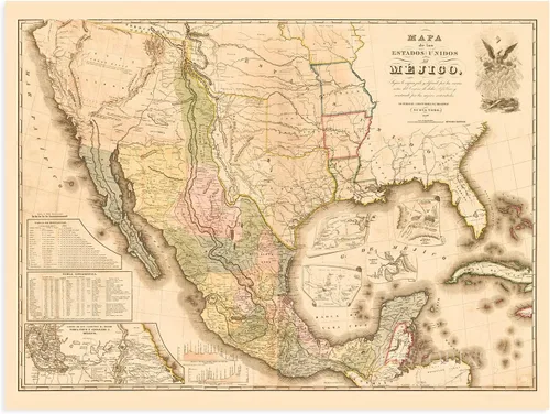Vista 7 de HISTORIX Póster vintage de 1847 con mapa de México, mapa vintage de Estados de México, 18 x 24 pulgadas, arte de pared de Mapa de México, Mapa
