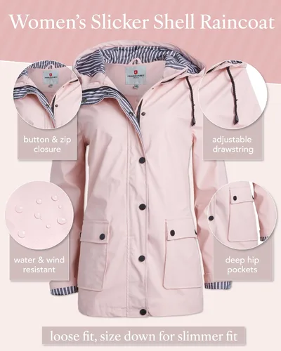 Vista 4 de URBAN REPUBLIC Chubasquero para mujer Chaqueta impermeable cortavientos resistente al agua (S-3XL)