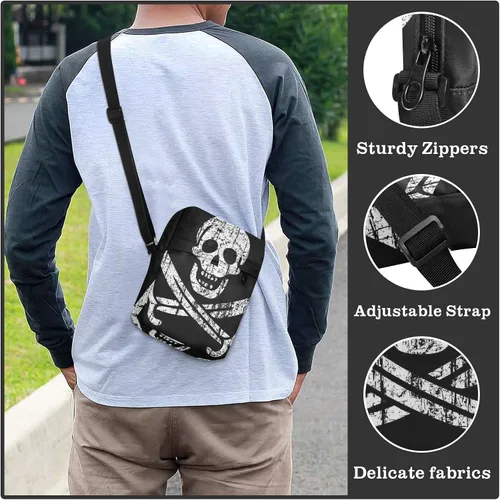 Vista 6 de Bolso bandolera con bandera pirata para mujeres y hombres, bolso cruzado lindo bolso cruzado para hombre con correa ajustable para niñas y mujeres