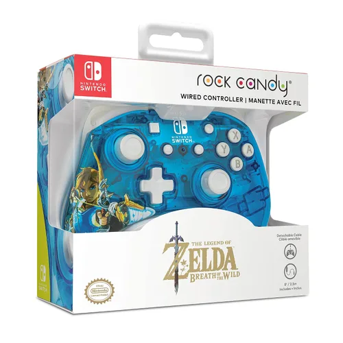 Vista 2 de Rock Candy Wired Gaming Switch Pro Controller - Zelda Breath of the Wild - Blue - Official License Nintendo - OLED Lite Compatible - Compact