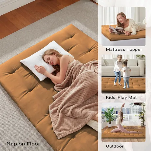 Vista 6 de Mollydot Colchón de futón japonés tamaño matrimonial de 54 x 75 pulgadas, colchón de cama plegable, tapete portátil de tatami, cojín de futón