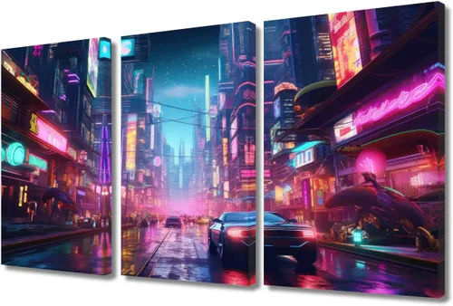 Vista 78 de Lienzo decorativo para pared de sala de estar, lienzo Cyberpunk, decoración de pared de 3 paneles, decoración de pared para el hogar, dormitorio