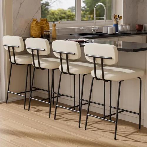 Vista 13 de GXJ - Juego de 3 taburetes de bar, taburetes de cocina con respaldos y patas de metal, taburetes de 26 pulgadas para altura de mostrador, tela