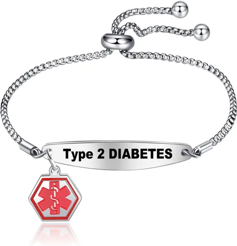 Vista 8 de Pulseras de alerta médica para mujer, pulseras de identificación médica con grabado láser gratis, pulseras ajustables de acero inoxidable grabado