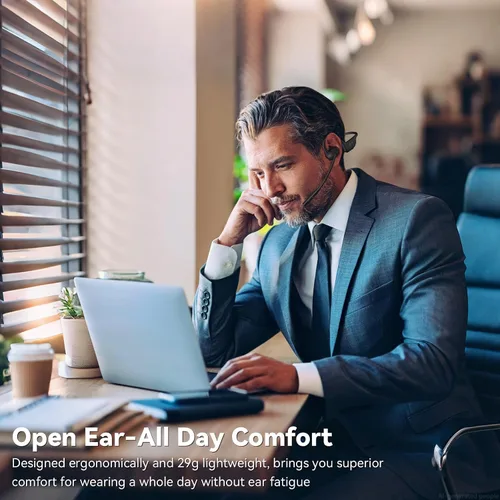 Vista 3 de Auriculares de oreja abierta con micrófono, auriculares Bluetooth de doble conexión con micrófono (cancelación de ruido AI), auriculares Bluetooth