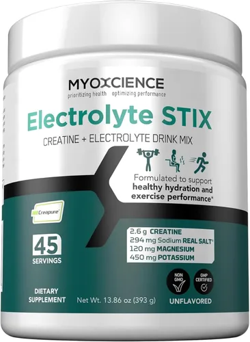 Vista 13 de MYOXCIENCE Electrolyte STIX Polvo de electrolito de creatina Recuperación del ejercicio y el desarrollo muscular con sal real