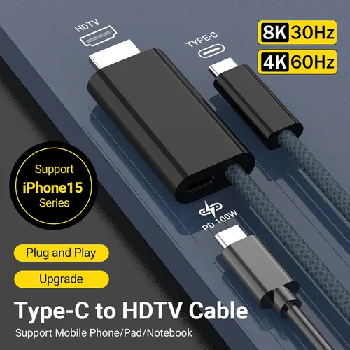 Vista 2 de PRO USB tipo C HDMI 8K compatible con RedMagic 11 Pro +100 W Cable de soporte de alimentación a Full 8k 7680x4320@30Hz/4k 2160p @60Hz
