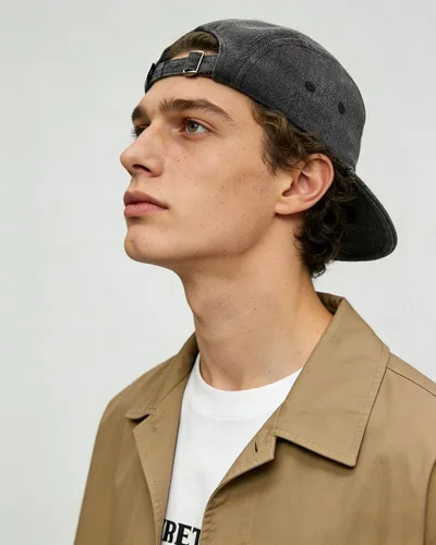 Vista 7 de CLAPE Gorra Snapback de 5 paneles para hombre, de algodón lavado, estilo 5p02-lavado Negro