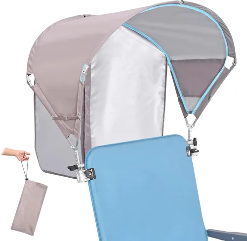Vista 7 de Toldo Universal para Silla con Sombrilla, Protección Solar UPF 50+ con Abrazadera Ajustable, Compatible con la Mayoría de Marcas de Sillas de Playa