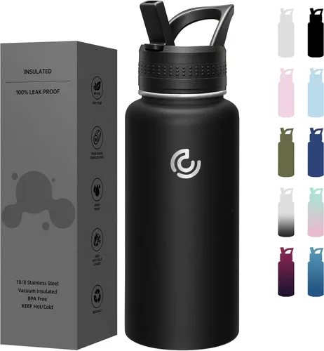 Vista 25 de COKTIK Botella de agua deportiva de 22 onzas, botella de agua de acero inoxidable para aislamiento térmico, botella de viaje reutilizable