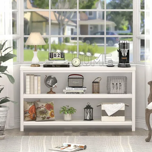 Vista 9 de FATORRI Organizador de almacenamiento de 8 cubos y mesa consola de sofá (roble blanco)