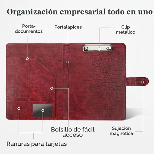 Vista 2 de Mymazn - Carpeta portapapeles para portapapeles de piel sintética con cubierta para bloc de notas tamaño carta A4 8.5 x 12 pulgadas para Rojo