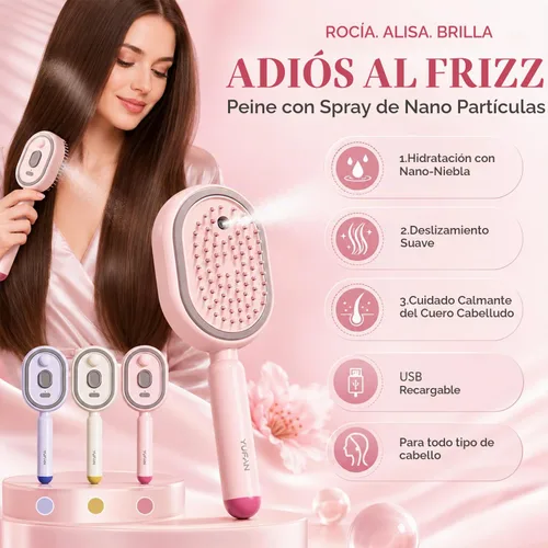 Vista 2 de Cepillo de vapor eléctrico para cabello, peine eléctrico con cojín de aire para mujeres, cepillo alisador de cabello recargable, mejora el Púrpura