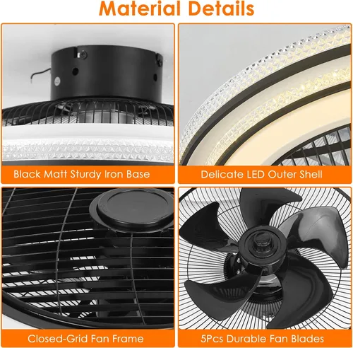 Vista 5 de KOCASO Ventilador de techo de perfil bajo con luz, moderno ventilador de techo empotrado de 20.5 pulgadas con control remoto y temporizador, 3