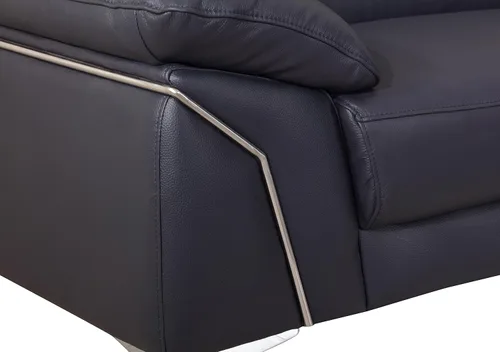 Vista 5 de Blackjack Furniture Naples Sofá de cuero italiano genuino de grano superior con reposacabezas ajustables, 88 pulgadas, azul abeto