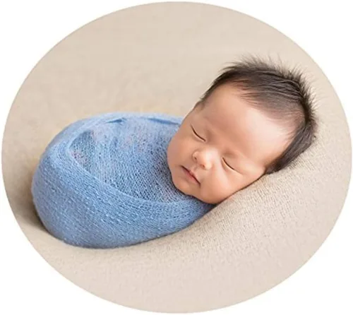 Vista 11 de Coberllus Accesorios para fotos de bebé recién nacido, manta de tela para envolver para niños y niñas, sesión de fotografía (beige)