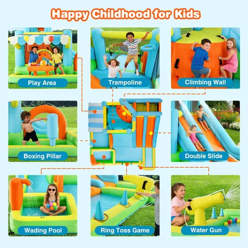 Vista 5 de JOYLDIAS 10 in1 tobogán acuático inflable gigante casa de lujo resistente 10 en 1