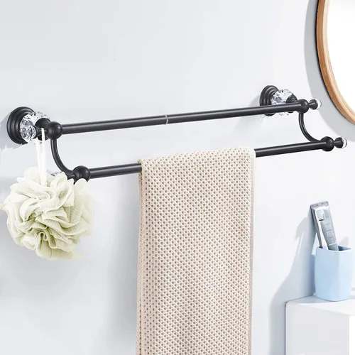 Vista 2 de WINCASE Toallero de cristal, toallero ajustable doble negro mate, colgador de toallas de baño, soporte para toallas montado en la pared