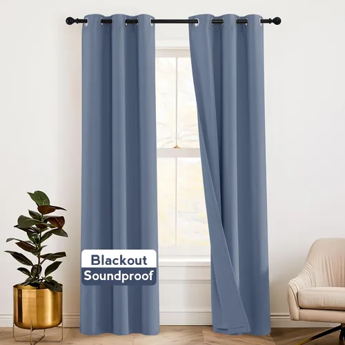 Vista 50 de RYB HOME - Cortinas con cancelación de ruido de 63 pulgadas de largo, juego de 2 paneles, 3 capas totales, cortinas opacas, insonorizadas