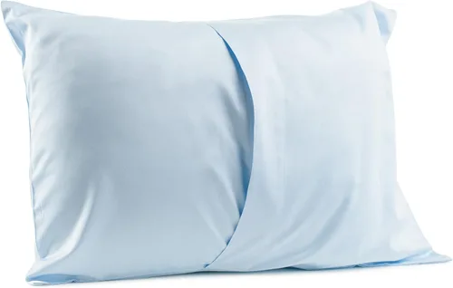 Vista 2 de 1 funda de almohada de viaje azul para niños pequeños, 100% algodón, funda de almohada de 400 hilos, se adapta tanto a almohadas de 13 x 18 pulgadas