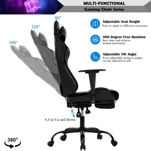 Vista 5 de Silla de juegos para adultos con reposapiés – Racing PC Silla Gamer Barato reclinable juego ergonómico escritorio con reposacabezas soporte lumbar