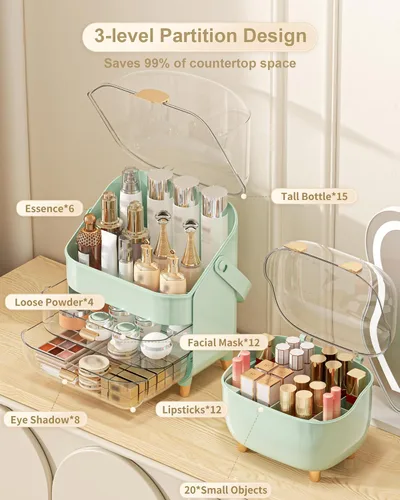 Vista 5 de Organizador de maquillaje con soporte para lápiz labial, organizadores de cuidado de la piel, caja de almacenamiento, estuches de exhibición