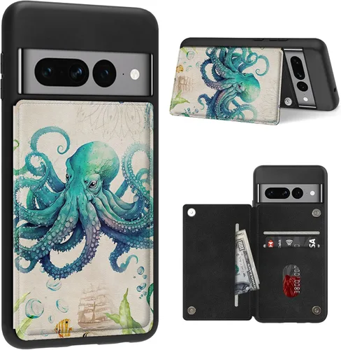 Vista 12 de Funda para Google Pixel 7 Pro con ranura para tarjetero, funda de piel sintética, doble cierre magnético y cubierta duradera de TPU a prueba