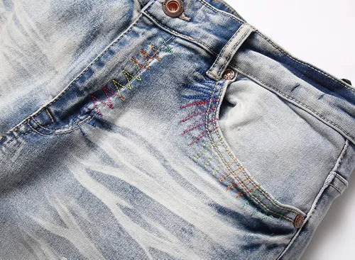Vista 7 de Skinny Slim Fashion - Jeans elásticos para hombre, con agujeros rectos, estilo hip hop, para motociclista