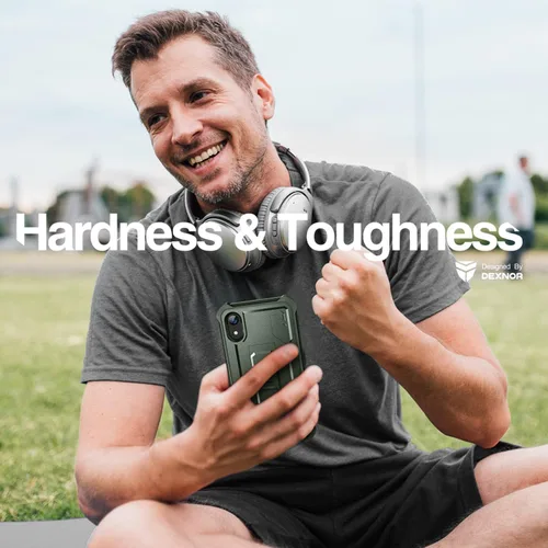 Vista 5 de Dexnor Funda para iPhone XR, [Protector de pantalla y soporte integrados] Protección de grado militar resistente a prueba de golpes para iPhone XR