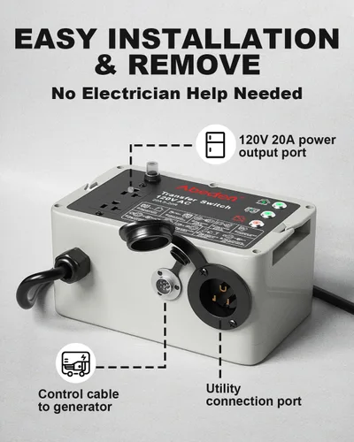 Vista 5 de Interruptor de transferencia inteligente de 120 V CA compatible con generador portátil Westinghouse, interruptor de transferencia para energía